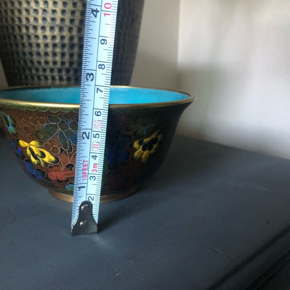 SOLD Vintage Cloisonné Floral Bowl With Brass Edges - Picture 8 of 8